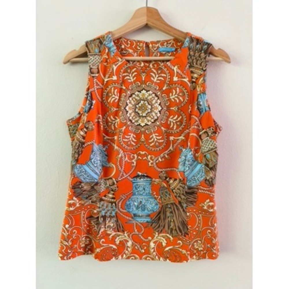 J. McLaughlin Sleeveless Blouse Orange Catalina Cloth Blouse size medium
